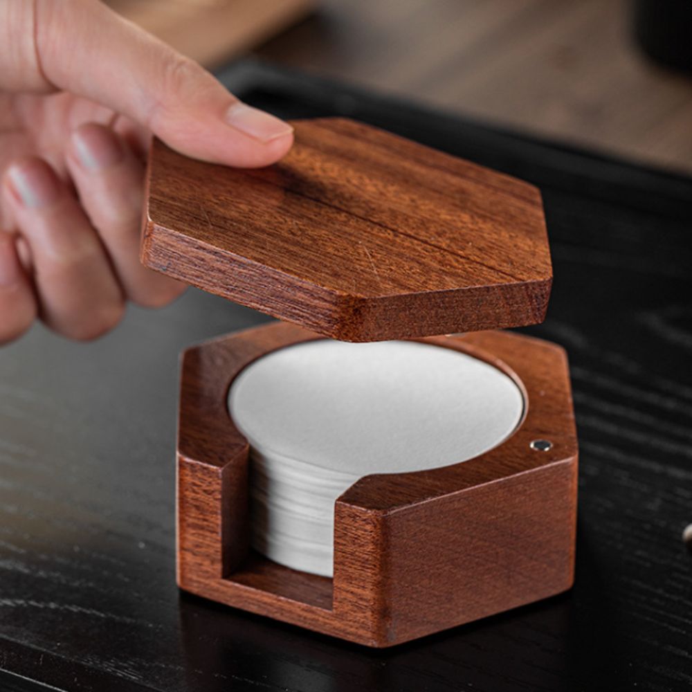 Coffee Equipment Organizer - Masif Ahşap Altıgen Kahve Filtre Kağıdı